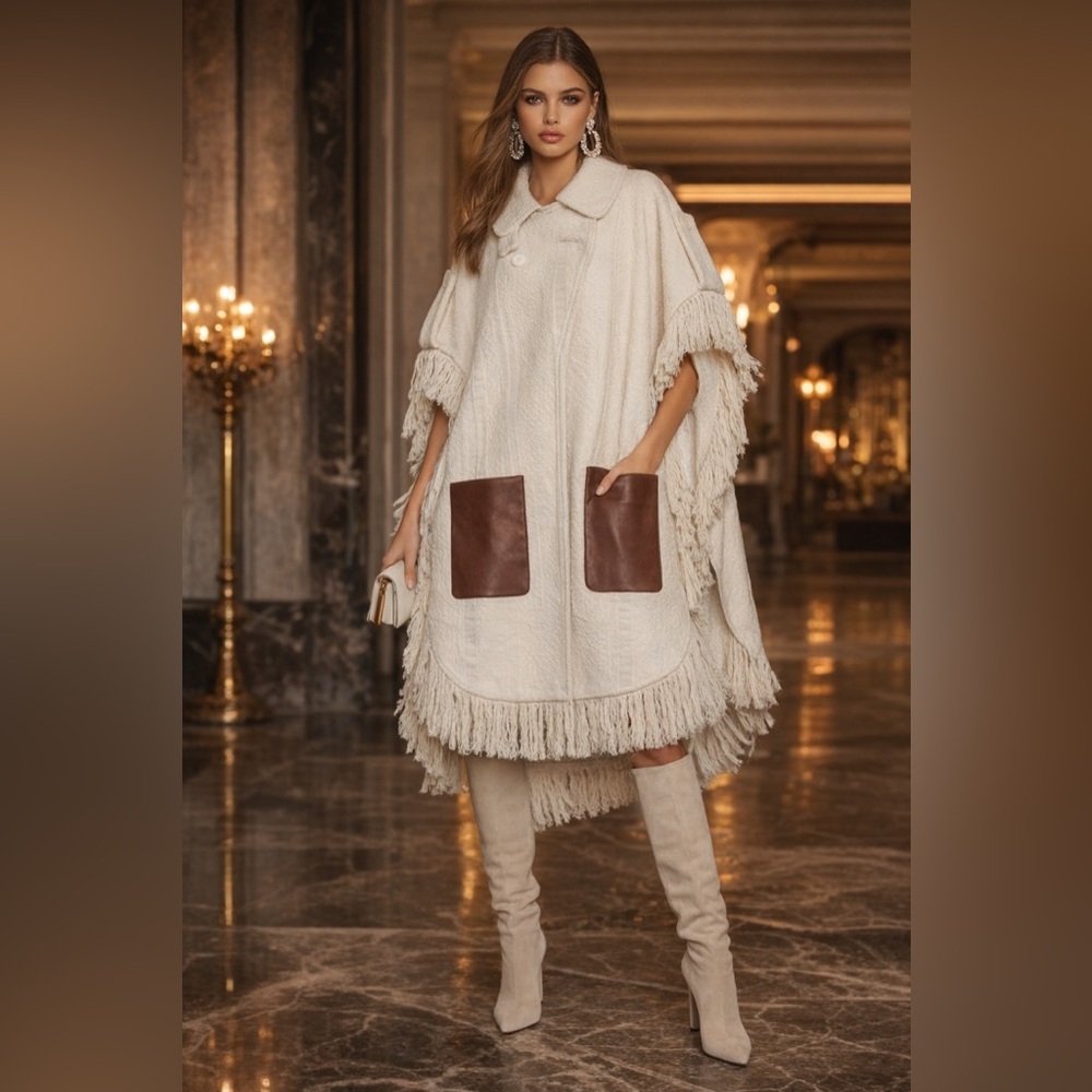 NWT BCBGMAXAZRIA “Hazel” Jacquard Poncho – Beige | One Size